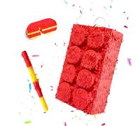 Relaxdays Pinata a blocco, con bastone e maschera, rosso | Per feste e compleanni, da riempire, HxLxP: 43x27x10 cm