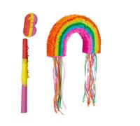 Relaxdays Pinata arcobaleno con bastone e maschera