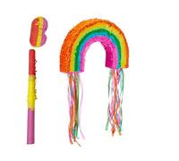 Relaxdays Piñata Arcobaleno riempibile con Bastone e Maschera, 35x53x9 cm, Colorata