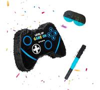 Relaxdays Pinata Gamer, asta e maschera, partypinata per bambini, compleanno, da riempire, controller, altezza 28 x 40 x 7 cm, nero