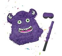 Relaxdays Pinata Mostro con Asta e Maschera, partypinata per Bambini, Compleanno, da riempire, Altezza x Larghezza x profondità: 40 x 35 x 9 cm, Viola