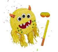 Relaxdays Piñata Mostro riempibile con Bastone e Maschera, 35x34x9 cm, Multicolore per Feste e Compleanni