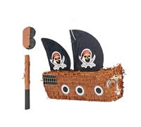 Relaxdays Pinata Nave Pirata, con Bastone e Maschera, Pinata per Compleanni, da riempire, HxLxP: 35x44x15 cm, Colorata