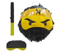 Relaxdays Piñata Ninja con Bastone e Maschera, Ø 25 cm, Nera, per Feste e Compleanni