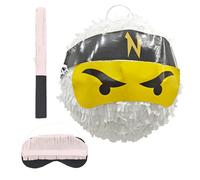 Relaxdays Piñata Ninja con Bastone e Maschera, 25x25x25 cm, Bianca, Ideale per Feste e Compleanni