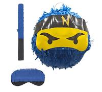 Relaxdays Set Pinata Ninja da colpire – con mazzo e maschera, ø 25 cm, Blu