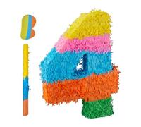 Relaxdays Pinata Numero 4, Pinata Arcobaleno Compleanno, HLP: 50,5 x 35,5 x 7,5 cm, da riempire, Colorata
