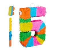 Relaxdays Pinata Numero 5, Arcobaleno Pinata Compleanno, Altezza 50,5 x 35,5 x 7,5 cm, partypinata Bambini da riempire, Multicolore