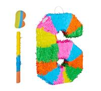Relaxdays Pinata Numero 6, Pinata Arcobaleno per Compleanno, HLP: 50,5 x 35,5 x 7,5 cm, Colorata
