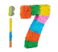 Relaxdays Pinata Numero 7, Pinata Arcobaleno per Compleanno, HLP: 50,5 x 35,5 x 7,5 cm, da riempire, Colorata