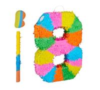 Relaxdays Pinata Numero 8, Arcobaleno Pinata Compleanno, Altezza 50,5 x 35,5 x 7,5 cm, partypinata Bambini da riempire, colorato