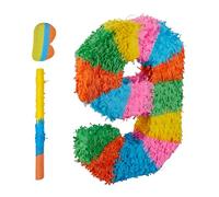 Relaxdays Pinata Numero 9, Arcobaleno Pinata Compleanno, Altezza 50,5 x 35,5 x 7,5 cm, partypinata Bambini da riempire, colorato