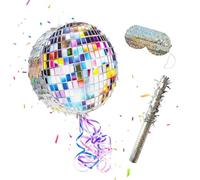 Relaxdays Pinata palla disco con bastone & maschera, argento | Per feste/compleanni, riempibile, DxT: 30x8 cm