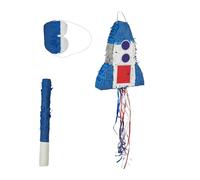 Relaxdays Pinata Razzo con Asta e Maschera, partypinata per Bambini, Compleanno, da riempire, 40 x 30 x 9 cm, Multicolore