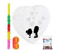 Relaxdays Pinata Set di 4 coriandoli XXL da 0,28 kg, con fascia per gli occhi, pinata, pinatastock e maschera, multicolore