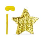 Relaxdays Pinata Stella con Asta e Maschera – Partypinata lucida per bambini 43 x 45 x 9 cm Oro