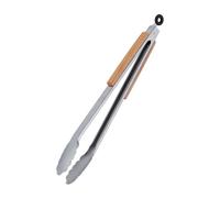 Relaxdays Pinza da Barbecue, Acciaio Inox e Manico in Legno, Accessori Griglia e Cucina, Lunga 38 cm, Argentato Marrone