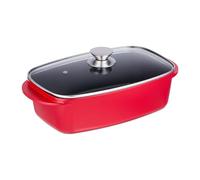 Relaxdays Pirofila da Forno con Coperchio, Teglia 5 L, in Alluminio Rivestito, per Piano Cottura Elettrico e Gas, Rosso, 16 x 39,5 x 22 cm