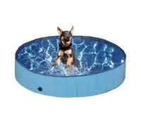Relaxdays Piscina per Cani Taglia Grande, 30x160 cm, Piscinetta Pieghevole con Scarico, Bagno in Giardino, PVC, MDF, Blu