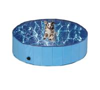 Relaxdays Piscina per Cani Taglia Media, 30x120 cm, Piscinetta Pieghevole con Scarico, Bagno in Giardino, PVC, MDF, Blu