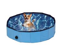 Relaxdays Piscina per Cani Piccoli, HxD: 20x80 cm, Piscinetta Pieghevole con Scarico, Bagno in Giardino, PVC e MDF, Blu, Fibra di Legno, 20 x 80 x 80 cm