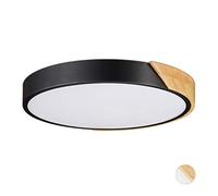 Relaxdays Plafoniera LED, Applique da Soffitto, 24W, Rotonda, Luce Calda, per Corridoio, Metallo e Legno, HxD 5 x 40 cm, Nero