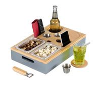 Relaxdays Plateau canapé Vassoio, Comodi contenitori, Supporto in bambù, per Una Serata Amichevole sul Divano, Grigio e Natura, 70% 10% Sughero 20% Acciaio Inossidabile, 8 x 40 x 26 cm