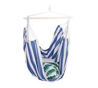 Relaxdays Poltrona Sospesa, Amaca a Dondolo in Cotone, Blu Bianco | Supporto in Legno, Esterno e Interno, fino a 150 Kg