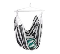 Relaxdays Poltrona Sospesa, Amaca a Dondolo in Cotone, Supporto in Legno, Esterno e Interno, Fino a 150 kg, Nero Bianco