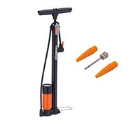Relaxdays Pompa da Pavimento con Manometro, 3 Attacchi, Doppia Valvola, ad Alta Pressione, Universale, Nero Arancione