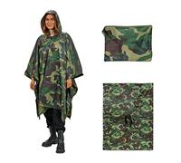 Relaxdays Poncho Antipioggia dal Design Militare, con Cappuccio, Mantellina Donne e Uomini, Impermeabile, Verde Marrone, Poliestere, 195 x 140 cm