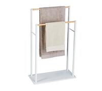 Relaxdays Porta Asciugamani da Terra, bambù e MDF, 91,5x57x25 cm, 2 Bracci Portasalviette Autoportante, Bianco Naturale, Fibra di Legno, 91.5 x 57 x 25 cm