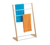 Relaxdays Porta asciugamani da terra, bambù e ferro, 3 aste, 98x62x30 cm, naturale/bianco, 1 pz