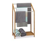 Relaxdays Porta Asciugamani in Bambù, con 3 Aste, Stand da Terra per Bagno, Moderno, HLP 85 x 51 x 31 cm, Legno Naturale