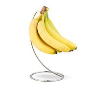 Relaxdays Porta Banane con Base Rotonda, Gancio Appendi Banane, Fruttiera, Stand per Uva, Ferro Cromato, Argento