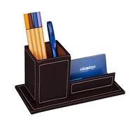 Relaxdays Porta Biglietti da Visita da Scrivania Organizer Ufficio, Portapenne in Similpelle, HLP 10,5x20x10 cm, Marrone