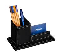 Relaxdays Porta Biglietti da Visita da Scrivania Organizer Ufficio, Portapenne in Similpelle, HLP: 10,5x20x10 cm, Nero, Poliestere
