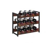Relaxdays Porta Bottiglie 12 Pezzi Stile Industriale, da appoggio, MDF/Metallo, Marrone/Nero, 38×44,5×20 cm