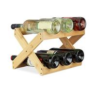 Relaxdays Porta bottiglie vino bambù a forma di X 6 bottiglie stile rustico cantinetta pieghevole HLP 22x36x20 cm beige