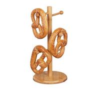 Relaxdays Porta Brezel in Bambù, 6 Bracci, 35 cm, Supporto Salsicce o Porta Tazze, Albero Brezel in Legno, Naturale