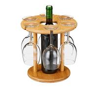 Relaxdays Porta Calici, in bambù, 6 Bicchieri da Vino (Non Inclusi), Rotondo Ø 25cm, Regalo, Bar, Portabottiglie, Marrone Naturale