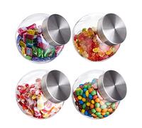 relaxdays Porta Caramelle, Set da 4, 1,5 L, Barattoli Dolcetti, Alimenti, Confetti, Coperchio Acciaio Inox, Trasparente