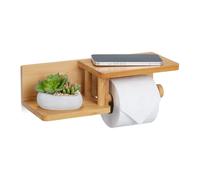 Relaxdays Porta Carta Igienica da Parete, Portarotoli di Cartaigienica con 2 Ripiani per Cellulare, 9x31x12,5 cm, bambù