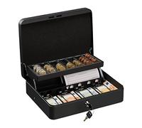 Relaxdays Porta Cassetta di Sicurezza per Soldi, con Scomparto per Monete e 4 Vani per Banconote, 8,5x30,5x24,5 cm, Nero, Acciaio