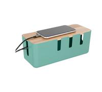 Relaxdays Porta Cavi Elettrici Organizer da Scrivania in Legno e Plastica, Cable Box 11,5x30,5x12,5 cm, Nero