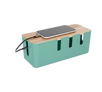 Relaxdays Porta Cavi Elettrici Organizer da Scrivania in Legno e Plastica, Cable Box 11,5x30,5x12,5 cm, Nero