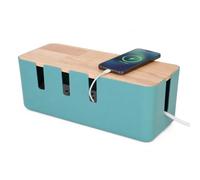 Relaxdays Porta Cavi Elettrici, Organizer da Scrivania per 2 Ciabatte, Legno e Plastica, Cable Box HLP 11,5x30,5x12,5 cm