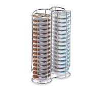 Relaxdays Porta Cialde tipo Tassimo, Argentato | Contenitore per 32 Capsule Macchinetta, Torre in Metallo, 29x18x8,5 cm