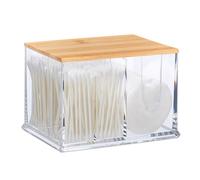 Relaxdays Porta Cotton Fioc, in Acrilico, Grande Dispenser da Bagno per Dischetti di Cotone, L, Trasparente/Naturale, bambù