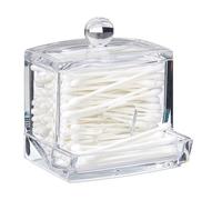relaxdays Porta Cotton Fioc, in Acrilico, Piccolo Dispenser da Bagno per Dischetti di Cotone, Misura M, Trasparente